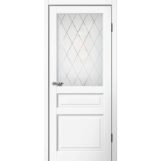 Дверь межкомнатная Сибирь Профиль Классик C03 Эмалит белый, стекло художественное